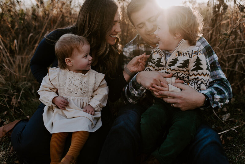 Winter family session in a field at Cool Creek Park in Carmel, Indiana.