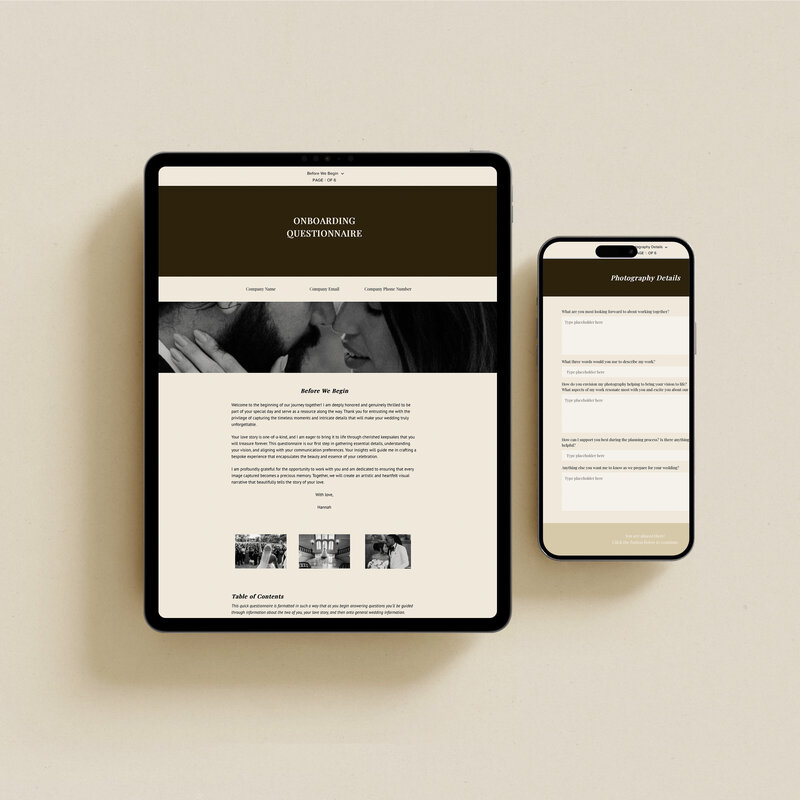 onboarding questionnaire mockup