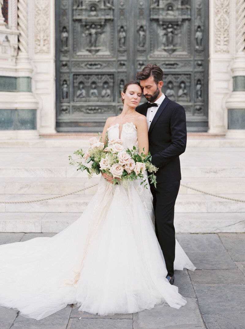 Bride in Dylan Parienty gown outside the Duomo in Florence, Italy