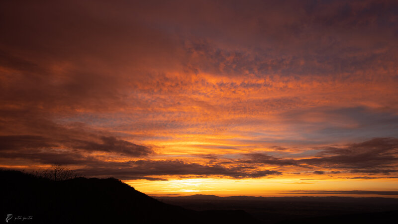 Orange clouds at sunset in shenandoah national park