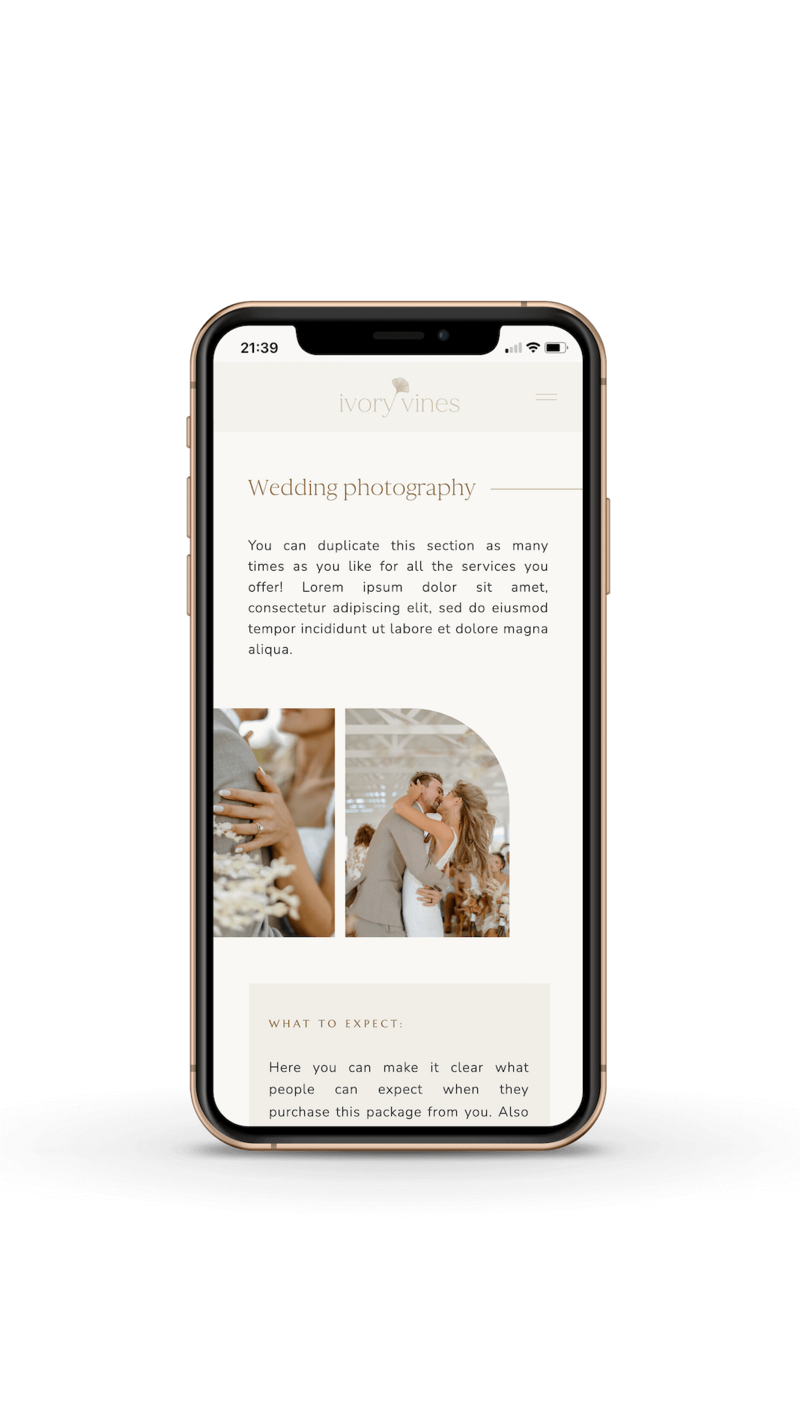 Minimal photography Showit template