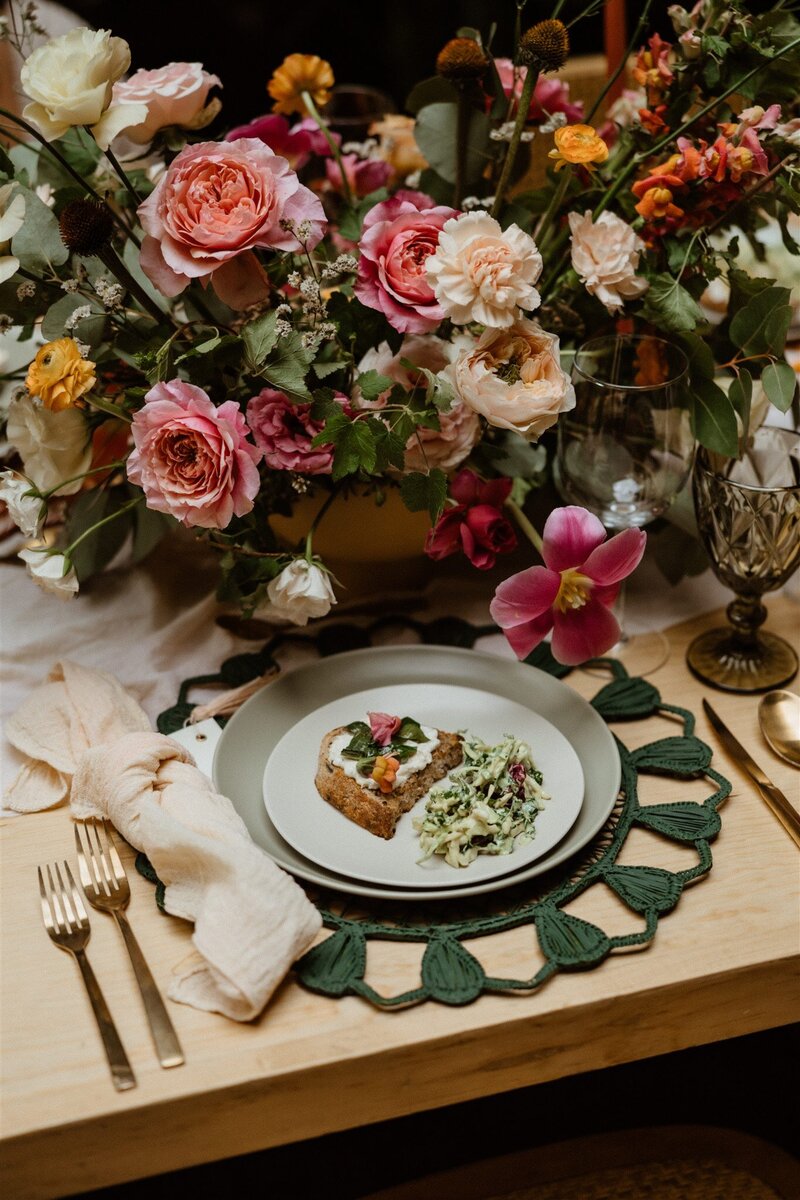 Vibrant wedding centerpiece on table