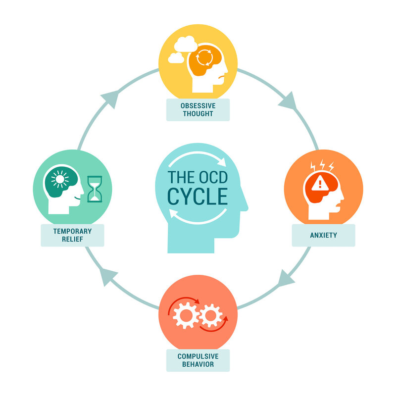 The OCD Cycle graph that represents OCD symptoms. We offer OCD therapy in American Fork, UT for your support! Learn more about ERP Therapy benefits here from an OCD therapist.