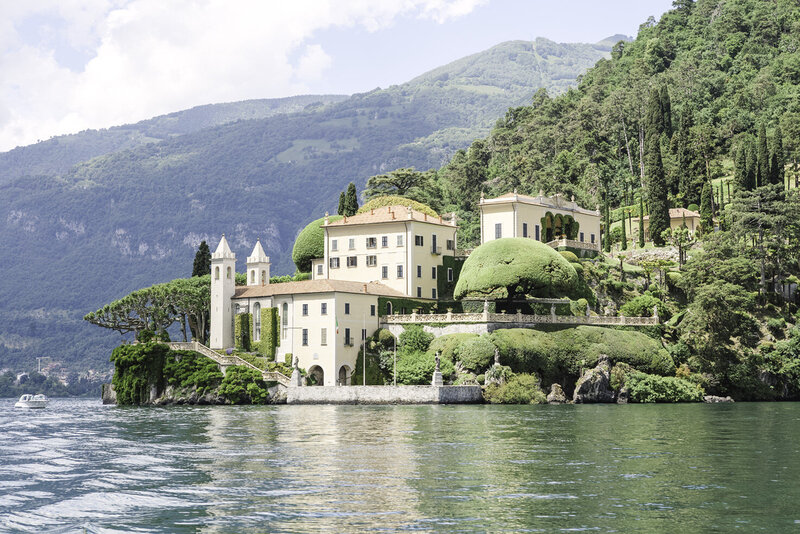 View of Villa del Balbianello Lake Como captured from a boat