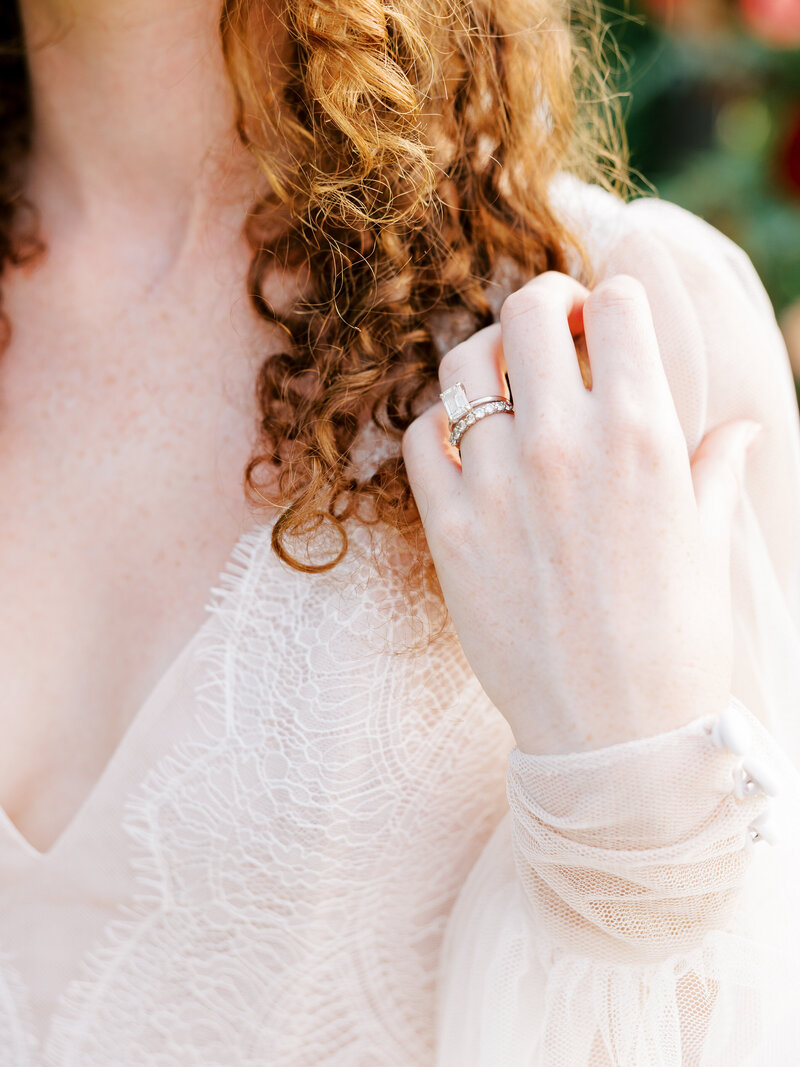 Close up detail of bride's ring at Osage House in Cave Springs, Arkansas