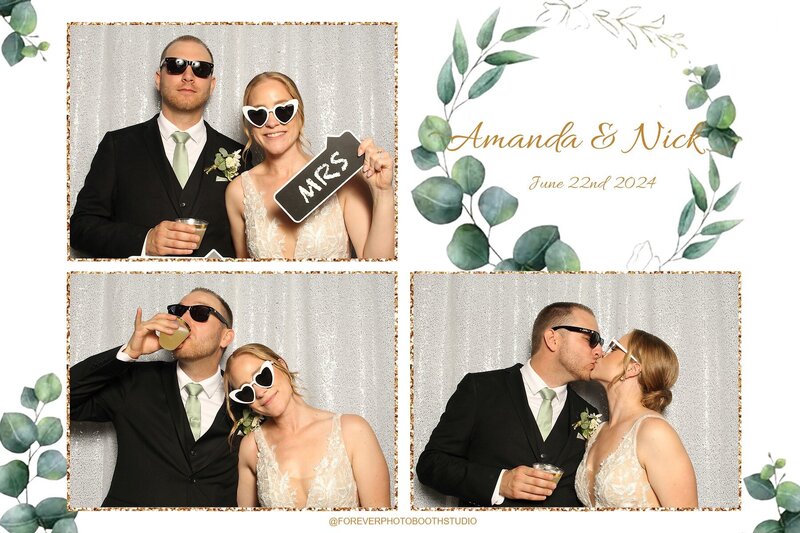 Classic photo booth print pictures of couple posing with props