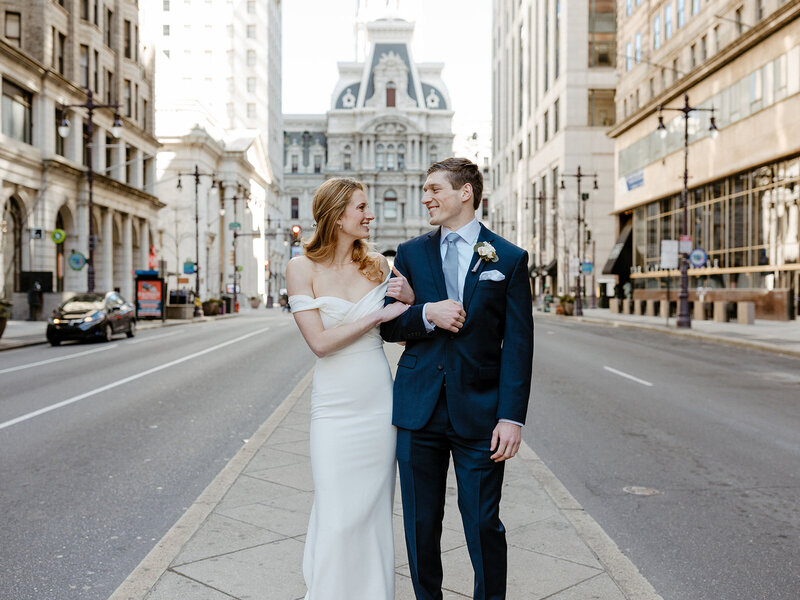 bride and groom at City Hall elopement