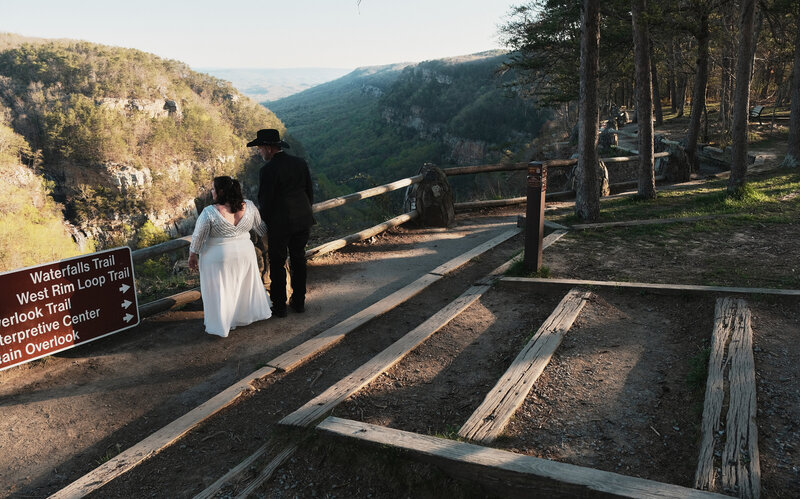 Couple eloping in a state park  overlooking a gorge