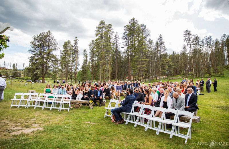 Outdoor ceremony in the mountain meadow at B Lazy 2 Ranch