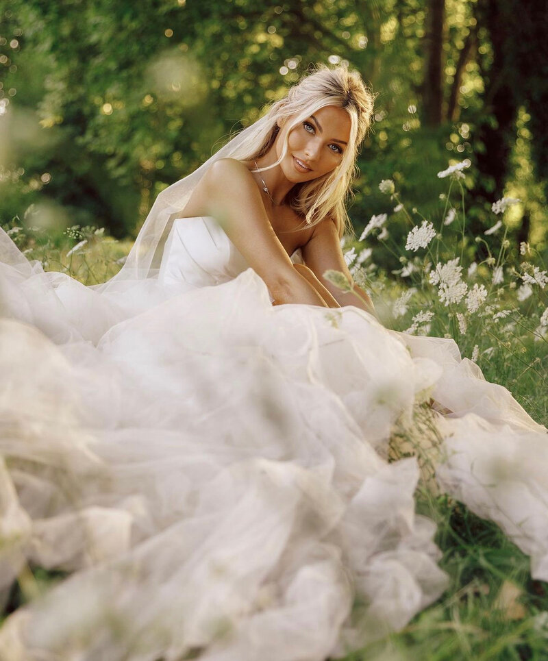 Bride with flowing dress outside