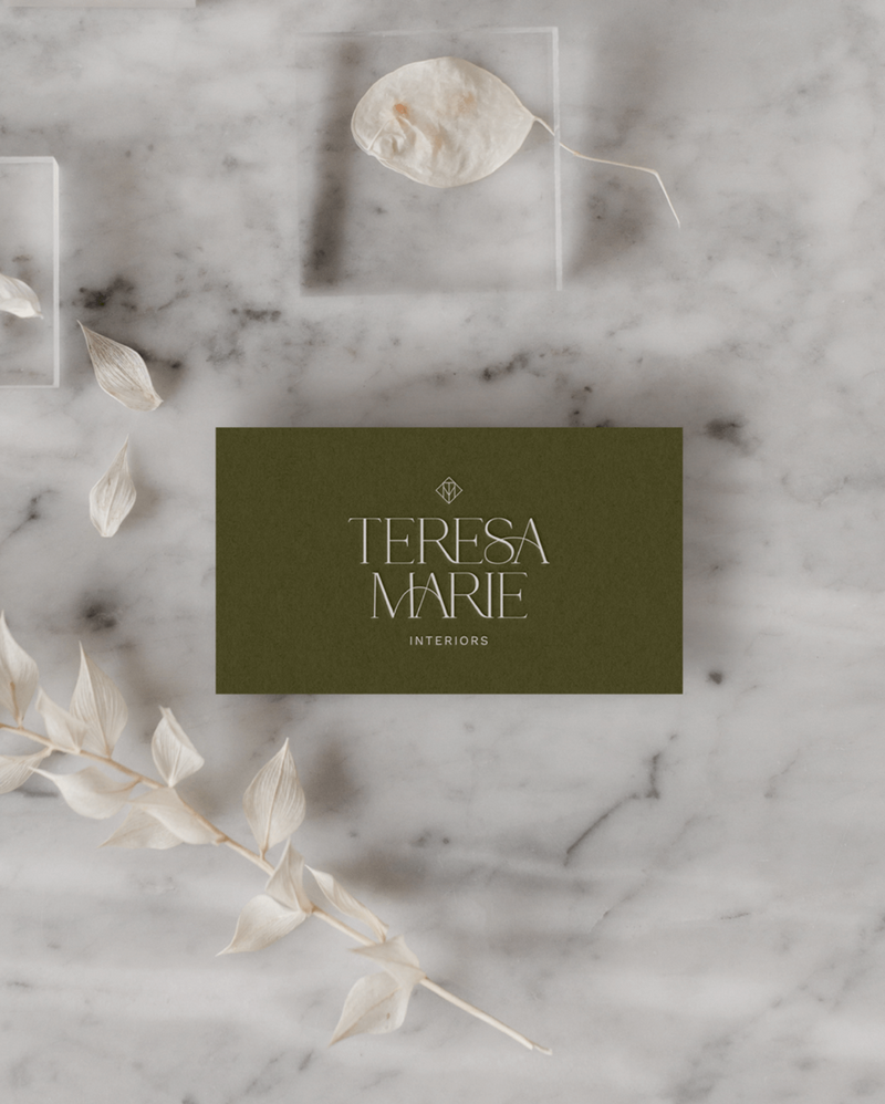 luxury, bright, and fresh business card design for interior design studio