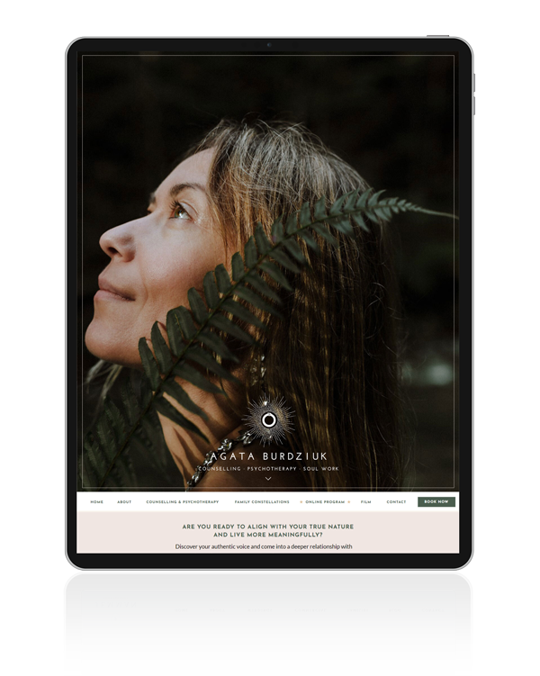 Explore Agata's website design on iPad, where web design for creatives meets the world of psychotherapy, offering innovative solutions.