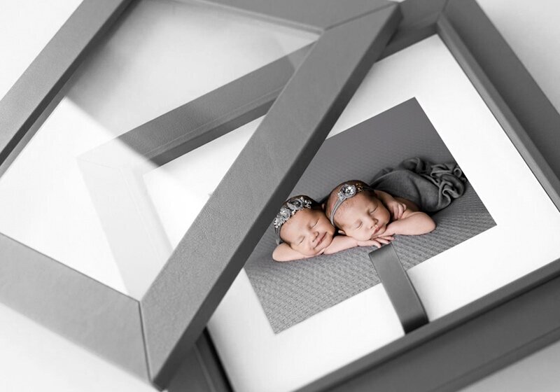 Custom made print boxes featuring newborn photos by Vancouver Newborn Photographer Amber Theresa Photography.
