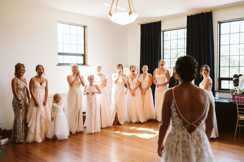 library-first-look-bridesmaids