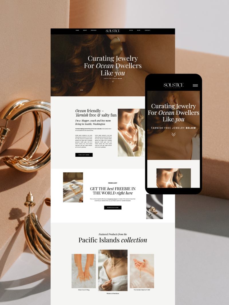 black & white & brown jewelry website design