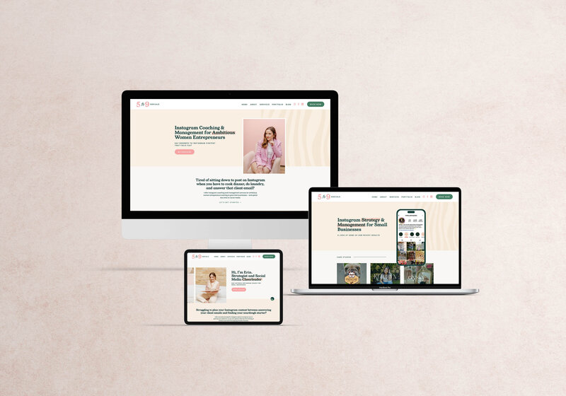 Clean website design for social media manager featuring modern-retro aesthetic with bold typography and feminine touch