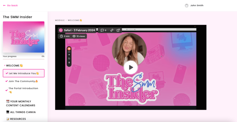 Picture of the portal in the smm insider membership for SMM