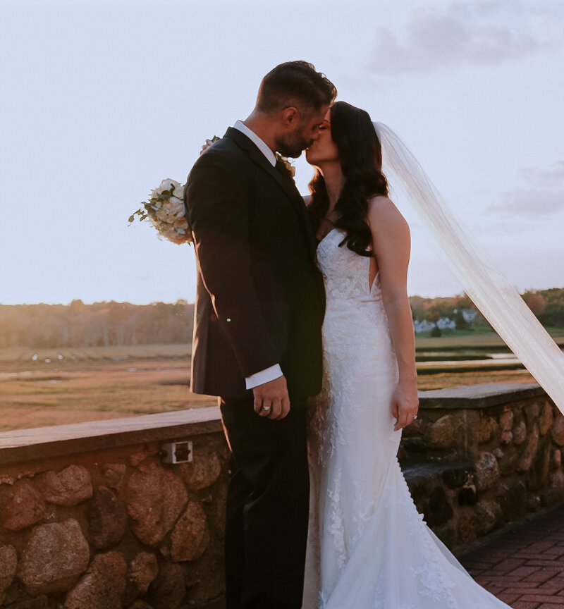 Couple in front of Marsh at the River Club in Scituate Massachusetts- Massachusetts Weddings