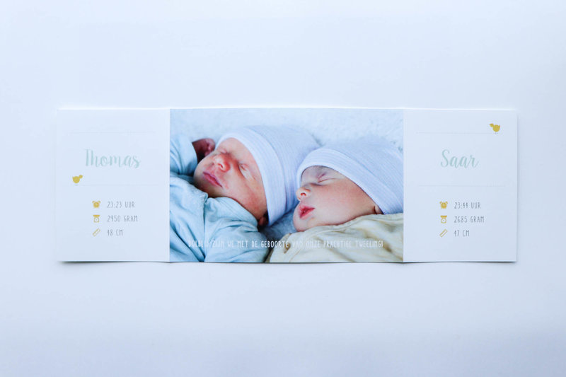 Tweeluik geboortekaartje rustig met foto