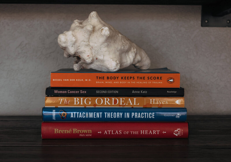 Stacked books on shelf