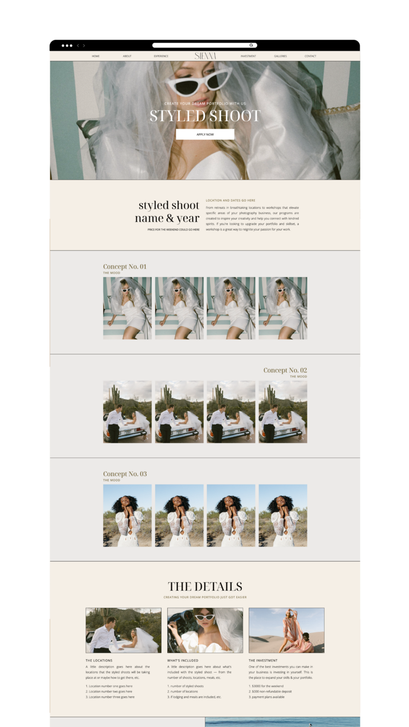 styled shoot sales page design mockup