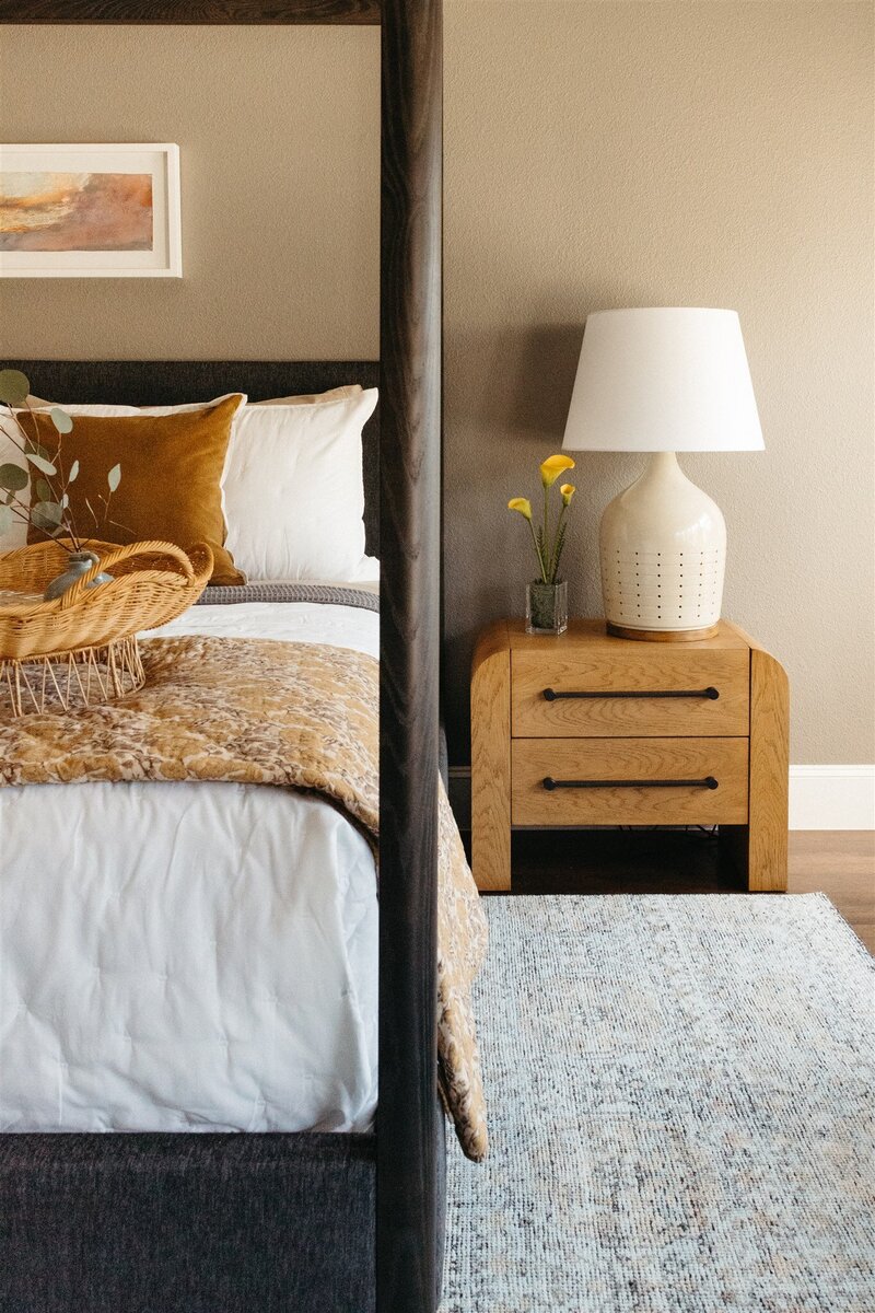 Natural, warm, whimsical bedroom, designed by Hope Miriam Designs in DFW