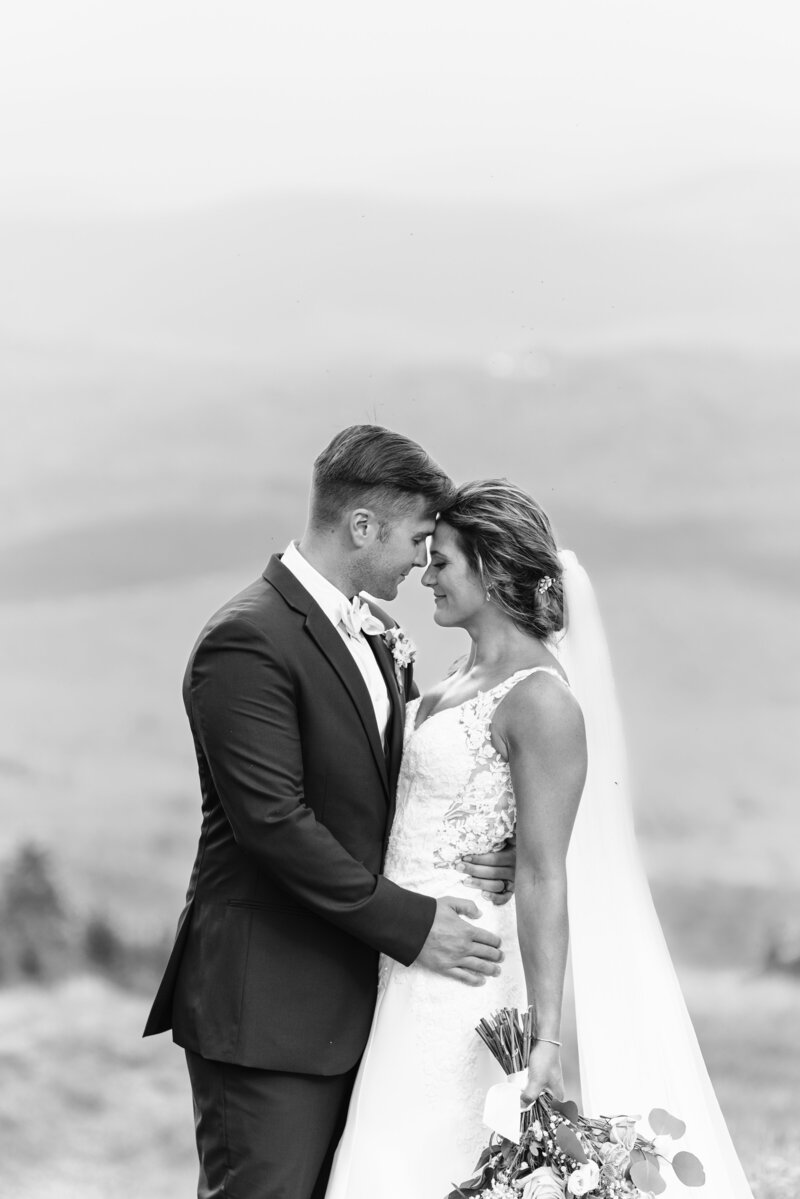 Black and White photo of a Bride and Groom