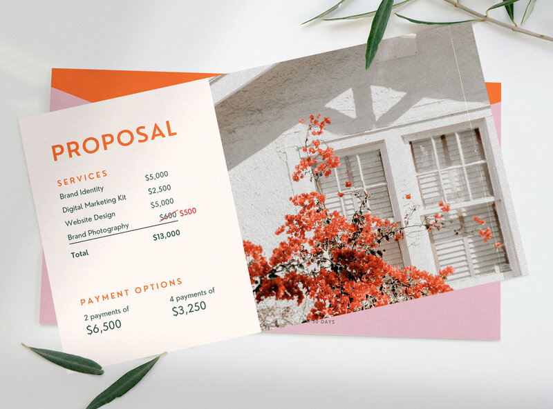 This bright, boho proposal template is a series of 20 strategically-designed layouts that makes it simple to deliver all the information needed to land that next job.  Perfect for freelancers, creatives, designers, marketers, coaches, and consultants.
