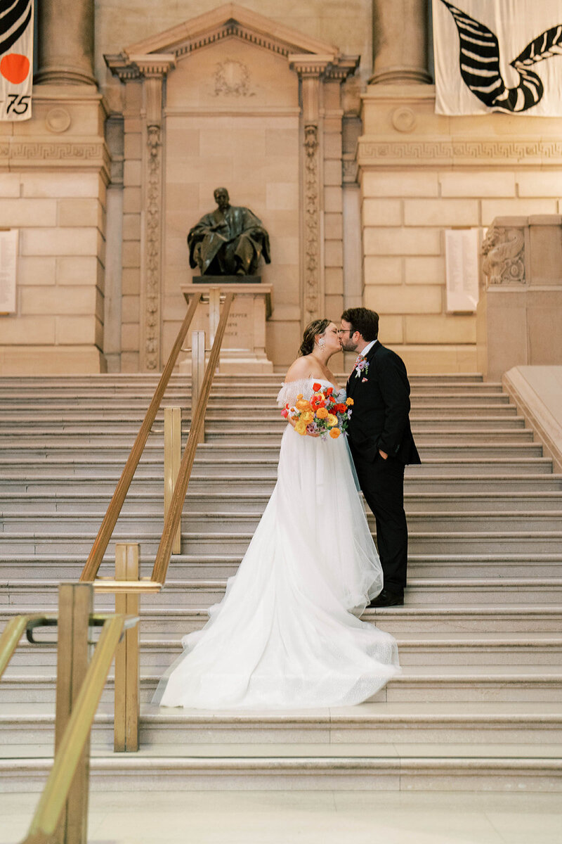 Contemporary, artful, and colorful fall wedding at a Historic Library with a Roof Terrace Overlooking the City with Shannon Wellington wedding planner and designer | The Free Library of Philadelphia | Philadelphia PA | Denise Marie Photography | Editorial Wedding Photographer based in Philadelphia PA