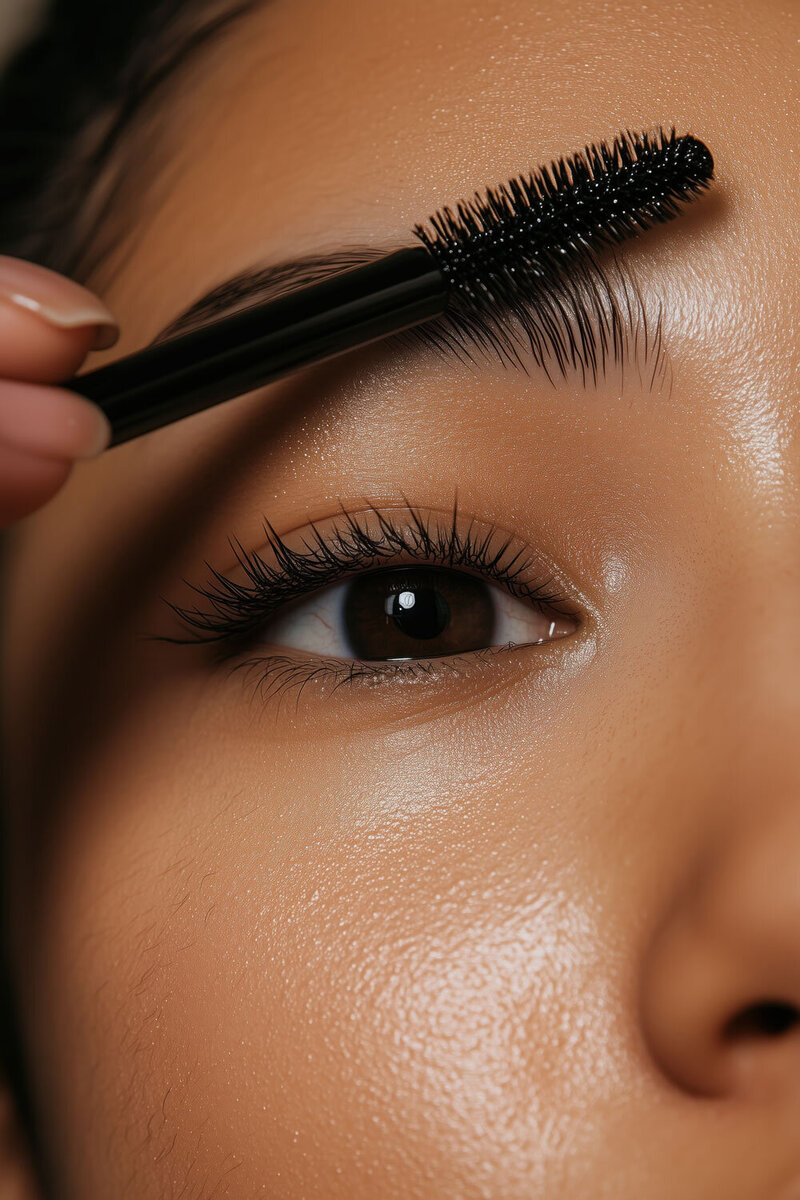 Closeup of a woman doing her eyebrows