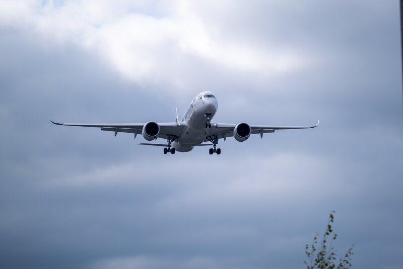 top down view of plane on tarmac