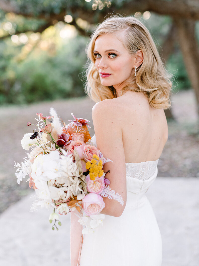 colroful bride with florals