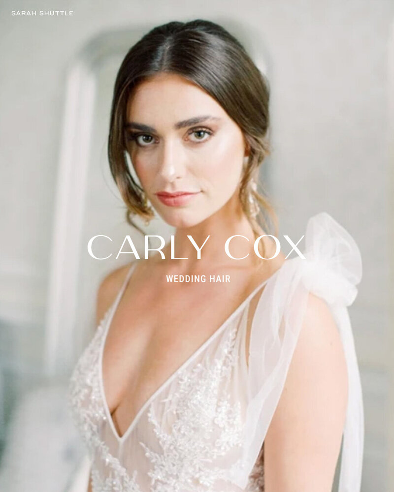 Carly Cox logotype overlaid on an image of a bride — showcasing bridal elegance