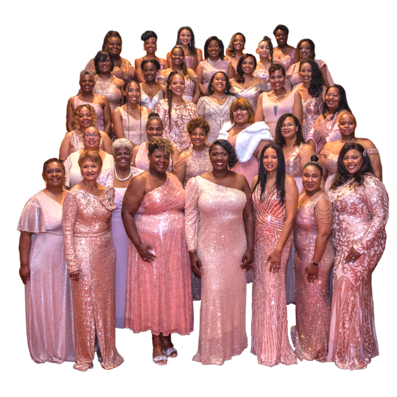 Phi Alpha Omega Chapter Members wearing rose gold gown