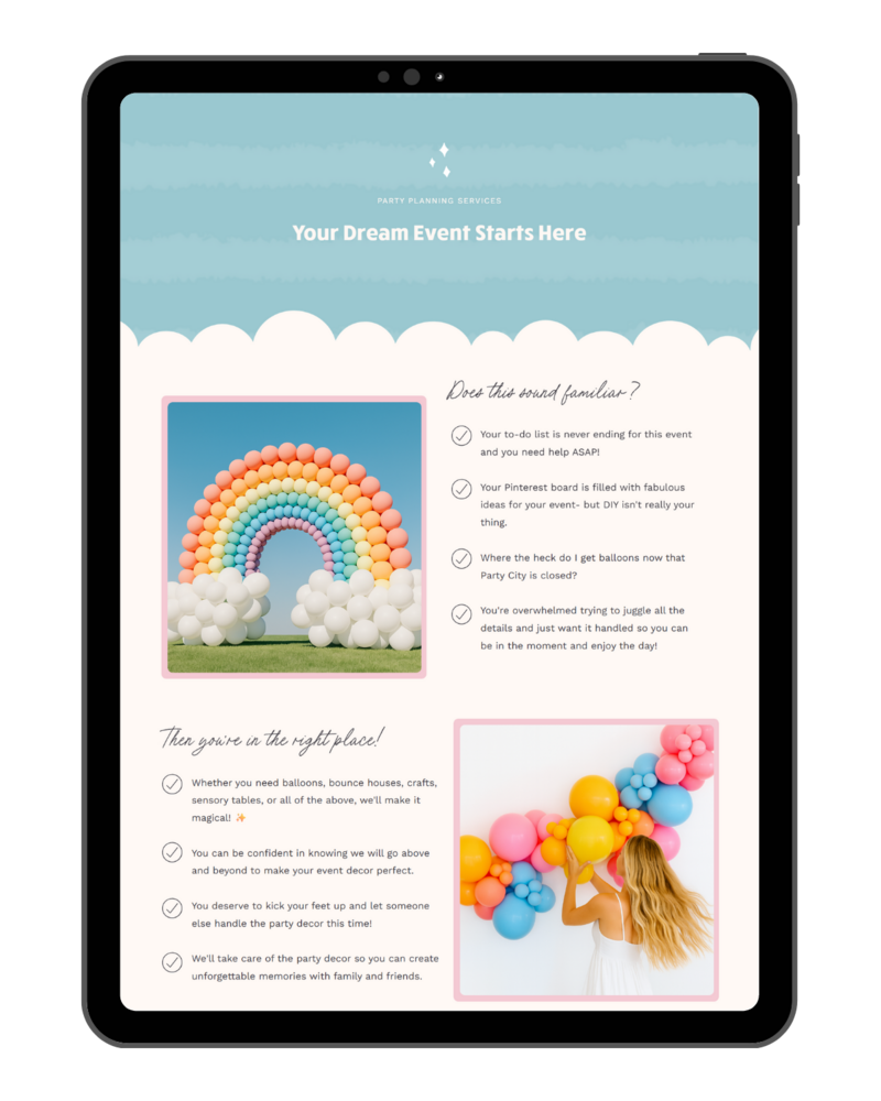 event planner website / balloon artist website template
