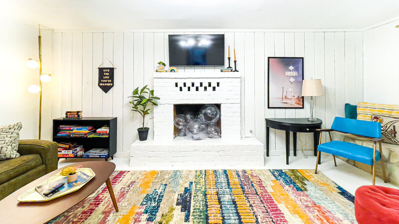 The Rosie-fireplace and living room