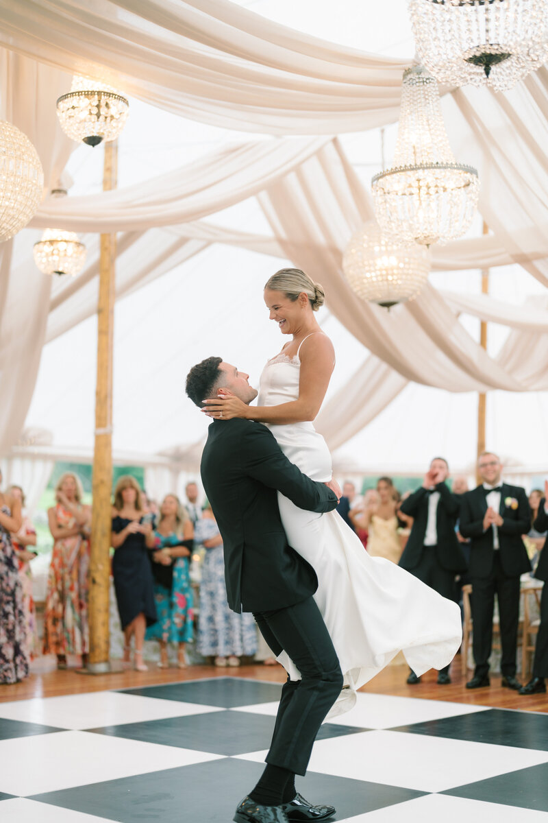 Outdoor arial shot of a tented wedding reception at Willow Hill Event Venue in Brooklyn, Connecticut