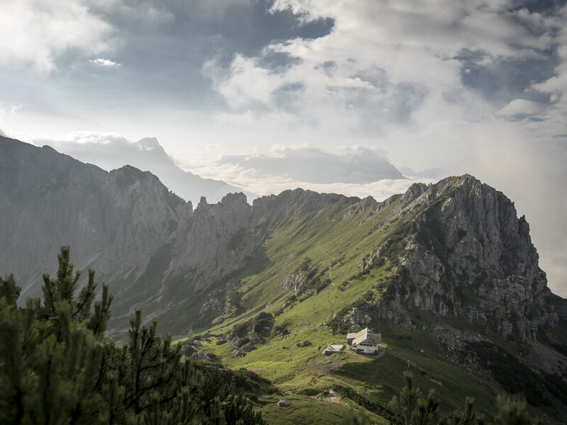 Stunning view of the Gesäuse National Park mountain range at TheCampusAlps.com, offering breathtaking landscapes for outdoor adventures, private getaways, and company retreats in the heart of the Alps.