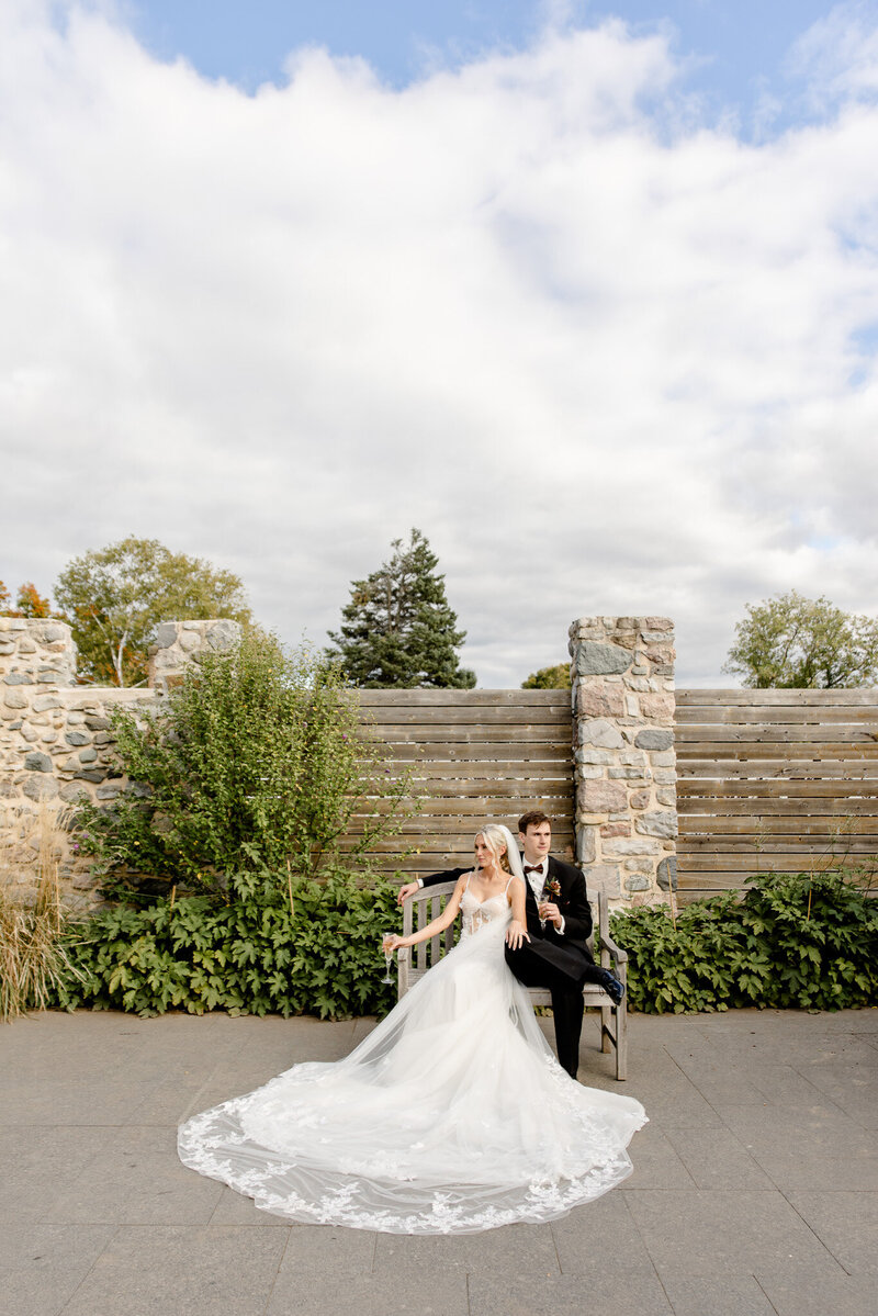 Bride and groom walk up memorial steps at their DC wedding
