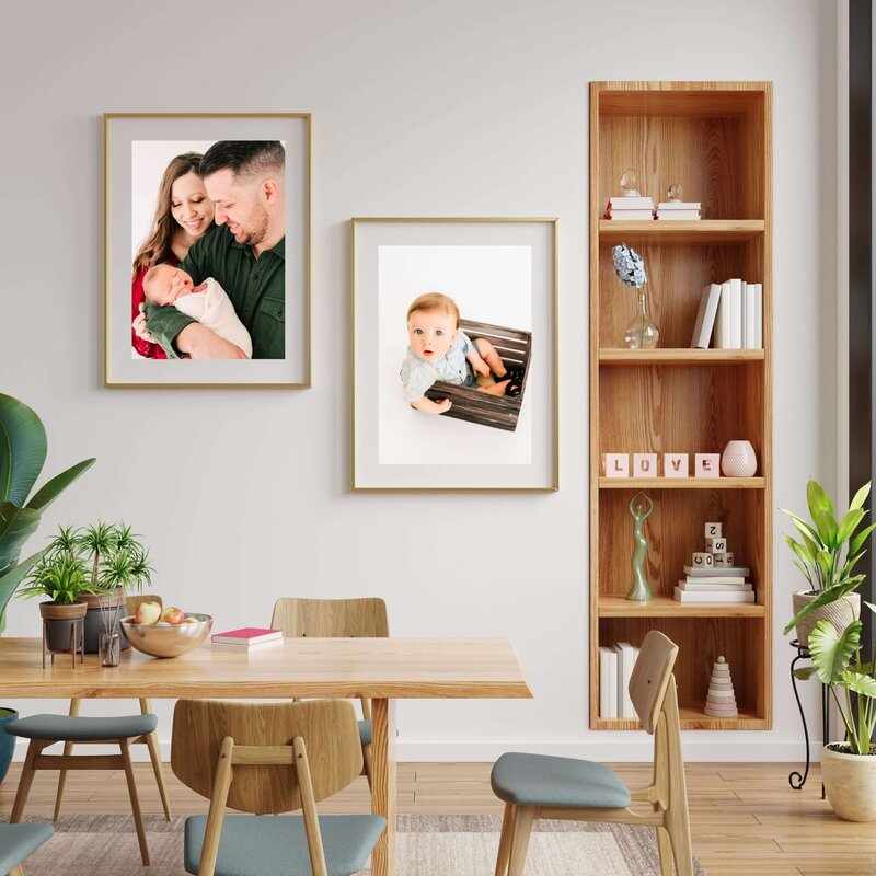 framed photos of newborn and 1 year old kids photography session