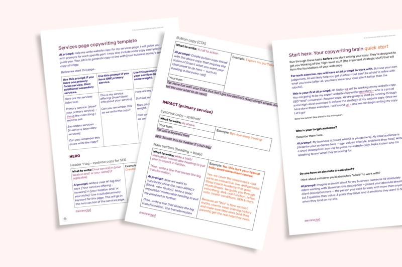 Services page website copywriting template in Google docs