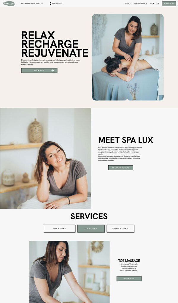 Massage Therapy Website build with Showit