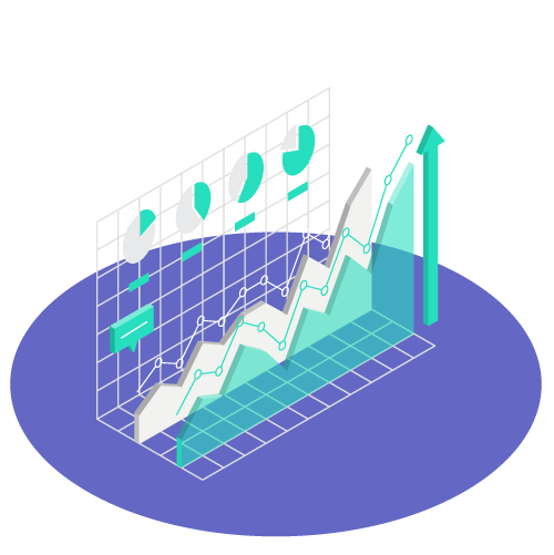 graph showing the growing curves of a company using data dashboards