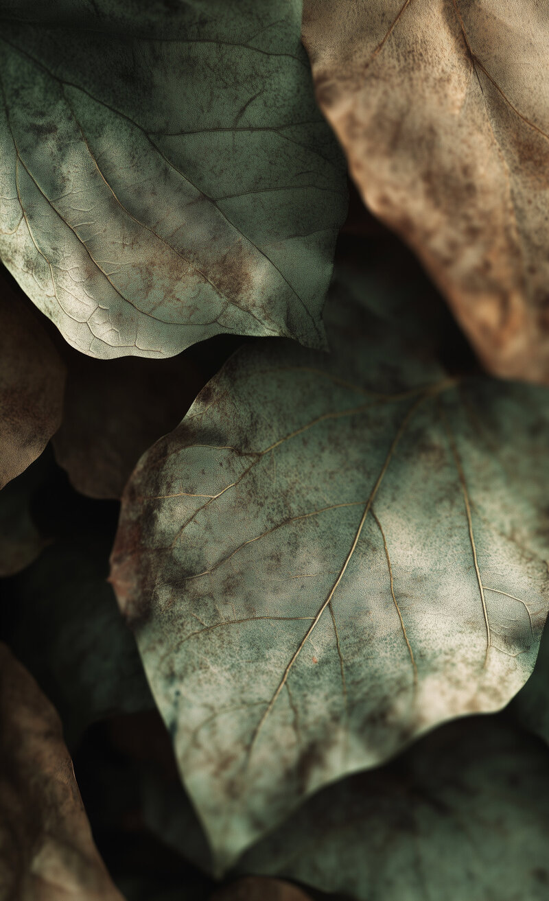 green and brown leaves layered in a pile