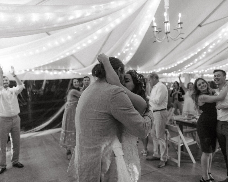 Bride and groom having their first dance at their wedding reception