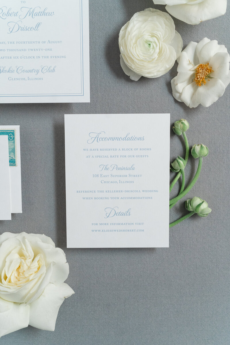 Classic Blue Semi-Custom Wedding Invitation with Monogram and Floral Envelope Liner