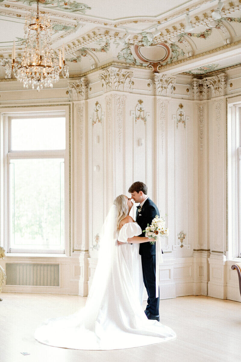 Bride and groom embracing in wedding venue planned by event planners in chicago area