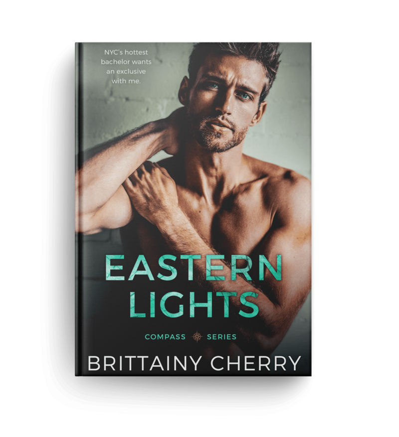 shirtless man with a blonde beard looking forward on the romance novel cover of eastern lights by author brittainy cherry