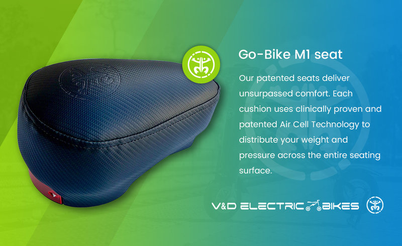 V&D Electric Bikes, V and D Electric Bikes, Go-Bikes M1, seat