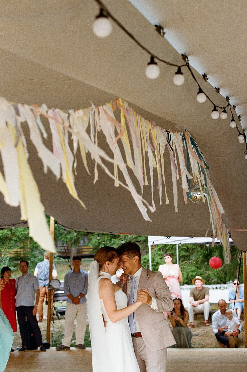 Luxury wedding in Europe – sophisticated bride in a modern wedding gown and groom in a timeless suit.